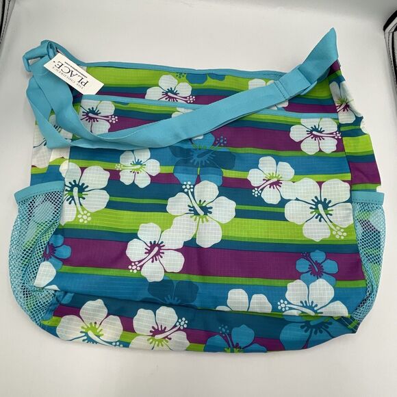 NWT NOS Y2k Childrens Place Nylon Hawaiian Tote Beachy Pool Blue Green NEW - Picture 1 of 3